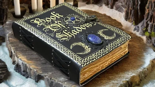 Miniatura 6 de Libro de hechizos en blanco de sombras con lapislázuli celta – Diario de cuero vintage con cerradura, diario de basura de grimorio, cuaderno
