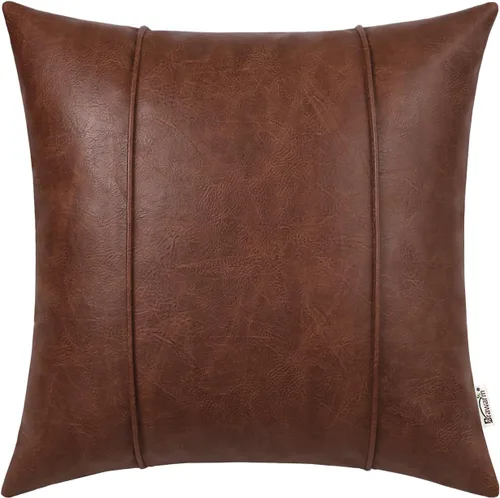 Miniatura 19 de BRAWARM Fundas de Almohada Decorativa de Cuero Café de 22 x 22 Pulgadas - Funda de Almohada de Piel Sintética con Ribetes, Almohada Decorativa