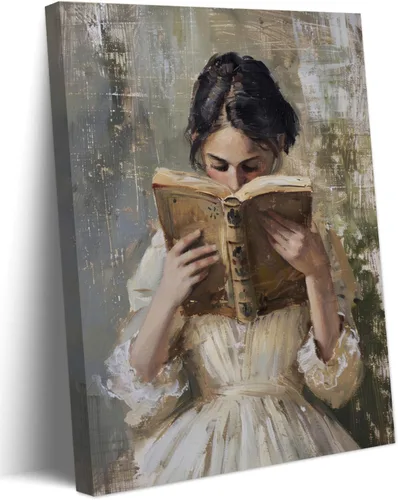 Lienzo decorativo para pared de mujer victoriana vintage leyendo un libro, arte de pared de academia ligera, pinturas de decoración de pared, imagen