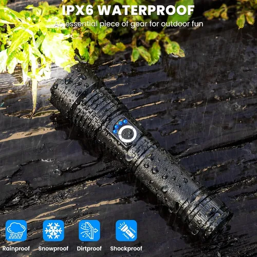 Miniatura 6 de Paquete de 3 linternas recargables, 990,000 lúmenes, linterna LED súper brillante, 5 modos de luz, carga rápida, IPX7 impermeable para acampar