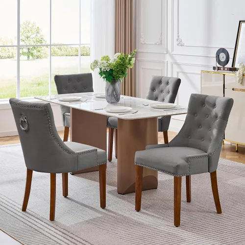 Miniatura 31 de adochr Juego de 2 sillas de comedor de terciopelo, sillas de cocina tapizadas con patas de metal, respaldo abotonado moderno con anillo de tracción