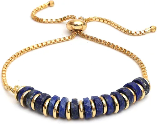 Miniatura 49 de Natural Heishi Beads With Spacers Slider Bracelet Gemstone Healing Jewelry With 14k Yellow Gold Plated 8- Inch Adjustable Length
