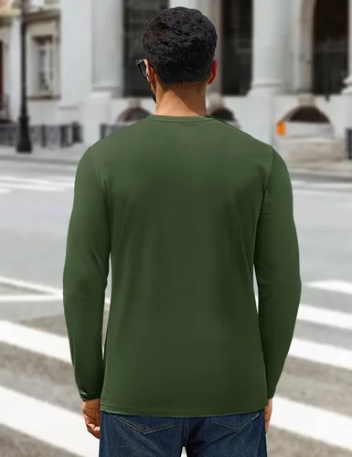 Miniatura 9 de Cotrasen - Camisetas básicas de manga larga para hombre, de algodón, con cuello redondo, transpirables, suaves y casuales