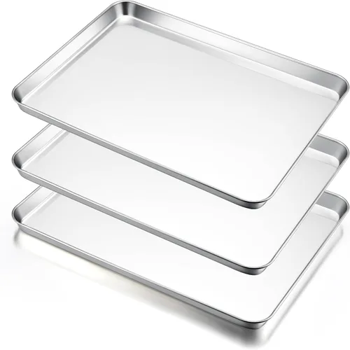 Miniatura 9 de E-far Mini bandeja para horno tostador, bandeja para hornear galletas de acero inoxidable de 9.4 x 7.3 pulgadas, bandeja pequeña de metal no tóxico