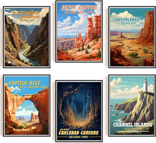 Miniatura 9 de SHOXREM Arte abstracto para pared del parque nacional: juego de 6 carteles de viaje para celebrar la decoración de pared de montaña, 8 pulgadas