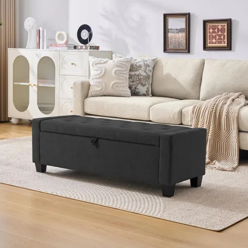 Miniatura 21 de Huatean Home Otomana de 48" con almacenamiento, otomana con banco de almacenamiento con bisagra de seguridad, banco tapizado de entrada con asiento