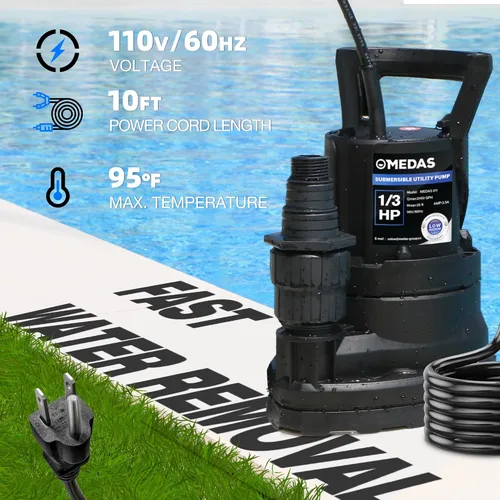 Miniatura 5 de Bomba de sumidero portátil MEDAS para piscina de natación, estanque de jardín, eliminación de agua del sótano con cable de alimentación de 10 pies