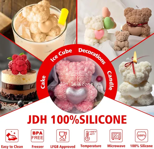 Miniatura 4 de Moldes de silicona de oso de rosas extra grandes, moldes para hacer velas de oso de peluche 3D, moldes de resina epoxi, para jabones hechos a mano