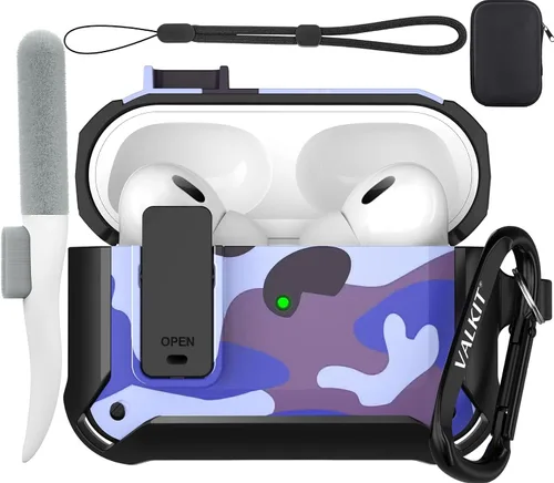 Miniatura 35 de Valkit Funda para Airpods para hombres con cerradura, funda de cuerpo completo con llavero para AirPods de Apple a prueba de golpes, funda