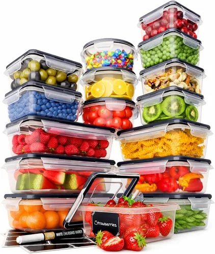 Chef's Path Juego de 32 piezas de contenedores herméticos de almacenamiento de alimentos con tapas de fácil cierre, 16 contenedores y tapas,