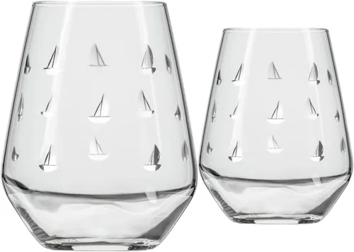 Miniatura 13 de Rolf Glass Sailing - Vaso de vino sin tallo de 18 onzas, juego de 4 copas de vino sin tallo, vidrio sin plomo, vasos grabados, fabricados con Juego