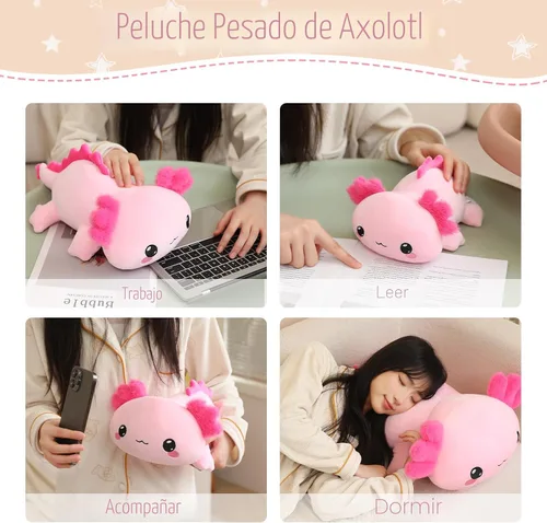 Miniatura 4 de SQEQE Peluche de ajolote con peso, animal de peluche de ajolote con peso, lindo juguete de almohada rosa suave, regalo para niños y adultos, 9.8