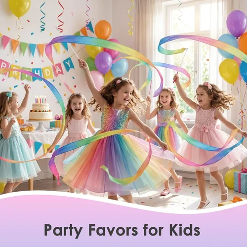 Miniatura 4 de YGEOMER 2 varillas bailarinas de cinta de seda 100% pura para niños, cinta de gimnasia y serpentinas arcoíris pastel para baile de maypole, fiesta