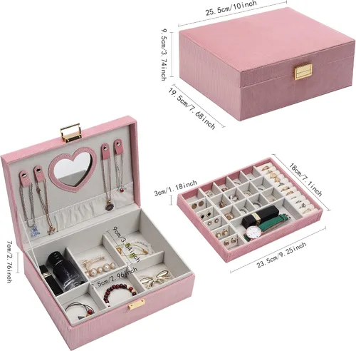 Miniatura 2 de Dajasan Cajas de joyería para mujeres y niñas, caja organizadora de joyas, organizador de joyas de terciopelo grande de 2 capas para anillos