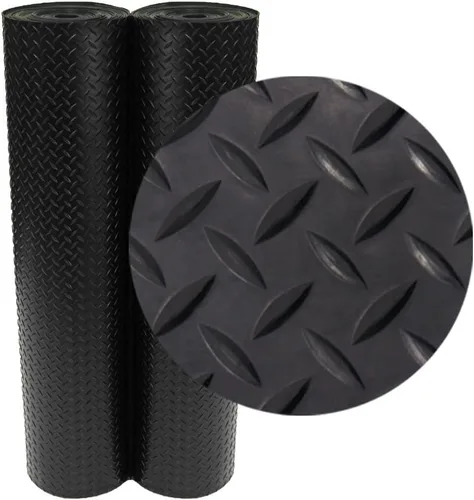 Rollos de piso de goma de placa de diamante Rubber-Cal - 3 mm x 1.2 m x 0.3 m - Negro