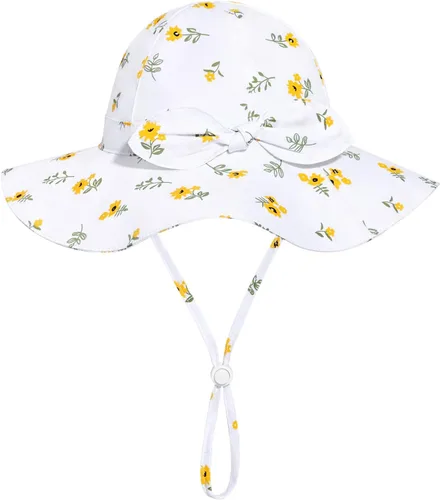 Miniatura 87 de Sombrero de sol para bebé niña con UPF 50+ sombrero de playa ajustable para exteriores con ala ancha