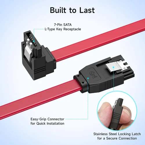 Miniatura 5 de Cable Matters Paquete de 3 cables SATA SATA de 90 grados – 18 pulgadas, SATA III 6Gbps de ángulo recto para SSD, HDD, unidades de CD/DVD, disco Rojo
