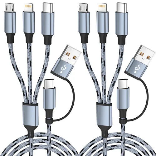 Miniatura 12 de Cable de carga múltiple (paquete de 2 cables de 4 pies) 3 en 1 para múltiples dispositivos, cable de carga universal trenzado de nailon para Negro