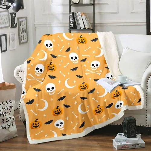 Miniatura 11 de Erosebridal Manta gótica de murciélagos de Halloween, manta de forro polar blanco y negro de 40 x 50 pulgadas, silueta vintage para niños, sombras