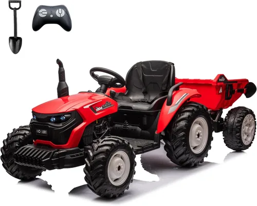 Miniatura 8 de sopbost Tractor de Juguete de 24V 10Ah para Niños Grandes 6+ 2WD con Remolque Eléctrico, Control Remoto, Ruedas EVA Extra Grandes, Capacidad de Verde