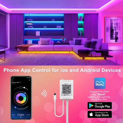 Miniatura 7 de Nexillumi Luces LED para dormitorio de 100 pies con sincronización de música que cambian de color, tira de luces LED inteligentes con control remoto