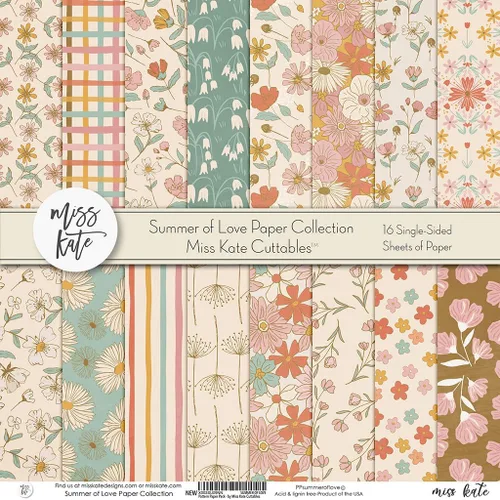 Miss Kate Cuttables - Paquete de papel de patrón – Summer of Love – Like Watercolor Florals – 16 hojas de una cara – Colección de 12 x 12 pulgadas –