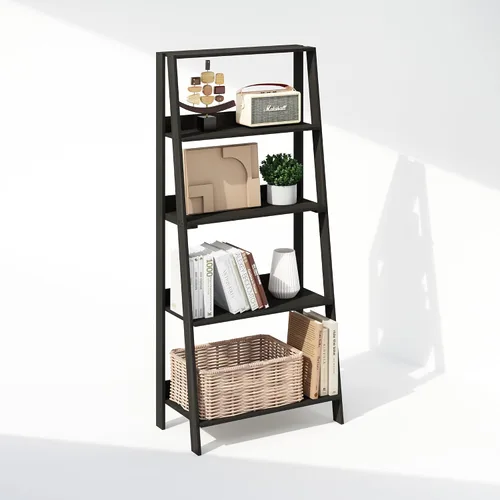 Miniatura 8 de Estantería de escalera Furinno, estantería de escalera de 5 niveles, estantería de libros en forma de escalera, estantes de exhibición y Blanco