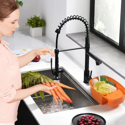 Miniatura 2 de Fapully - Grifo de cocina negro, grifo de fregadero de cocina comercial extraíble con rociador Negro mate