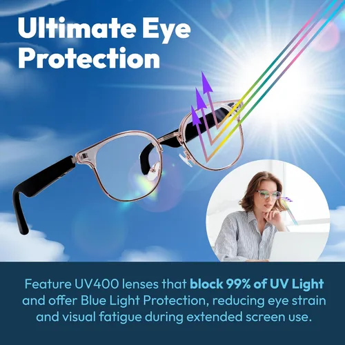 Miniatura 5 de Lentes inteligentes Bluetooth de audio, auriculares inalámbricos con lente de bloqueo de luz azul, micrófono, altavoz, música de oído abierto