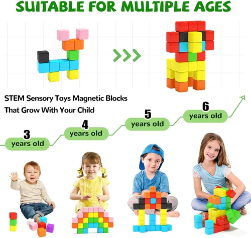 Miniatura 4 de Hiwawind 40 bloques magnéticos, regalos ideales para niños de 3, 4, 5, 6 años, juguetes de aprendizaje STEM para niños y niñas de 3 a 5 años