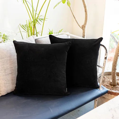 Fundas de almohada negras de 18 x 18 pulgadas, paquete de 2 fundas de almohada de terciopelo cuadradas decorativas de color sólido para sofá y sofá,
