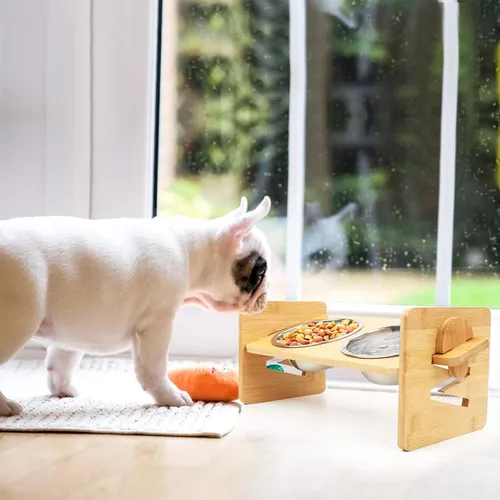 Miniatura 7 de Cuenco Elevado para Perros, Cuencos Elevados para Perros, Cuenco Inclinado para Mascotas de Agua y Comida, Estación de Alimentación de Bambú