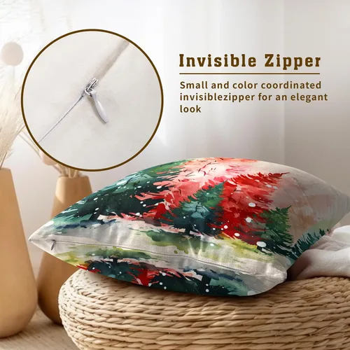 Miniatura 3 de Fundas de cojín de árboles de Navidad, 2 piezas, fundas de cojín de acuarela roja y verde decorativas de 20x20 pulgadas, fundas de cojín de algodón
