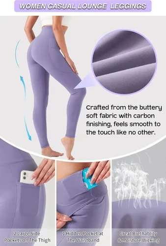 Miniatura 3 de YOYOYOGA Leggings de yoga para mujer con acabado de carbono, pantalones de yoga de cintura alta con bolsillos, leggings de entrenamiento para correr