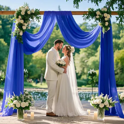 Miniatura 2 de FANPROMS Cortinas azules para arco de boda, cortinas de tela de gasa de 20 pies, 1 panel, arcos de boda para ceremonia, cortinas de telón de fondo