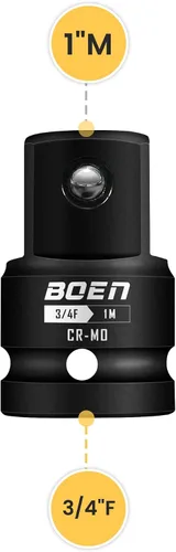Miniatura 2 de BOEN Adaptador de enchufe de impacto de 3/4 "F a 1" M, acero Cr-Mo, juego de adaptadores de enchufe para conversiones de controlador de impacto