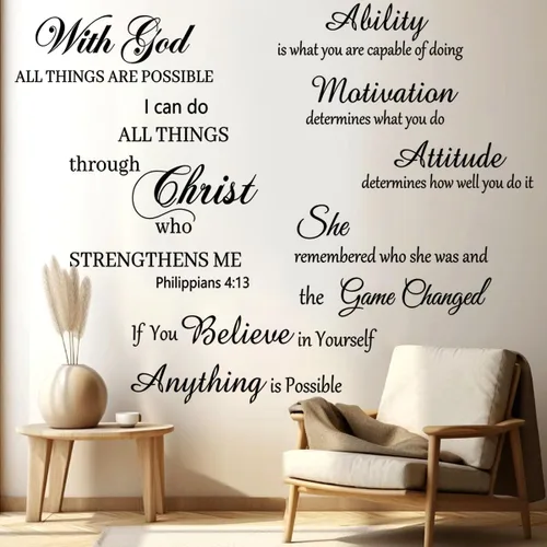 Calcomanías inspiradoras para pared, calcomanías de frase motivacional, calcomanías de pared con versículos, vinilo para despegar y pegar, adhesivo