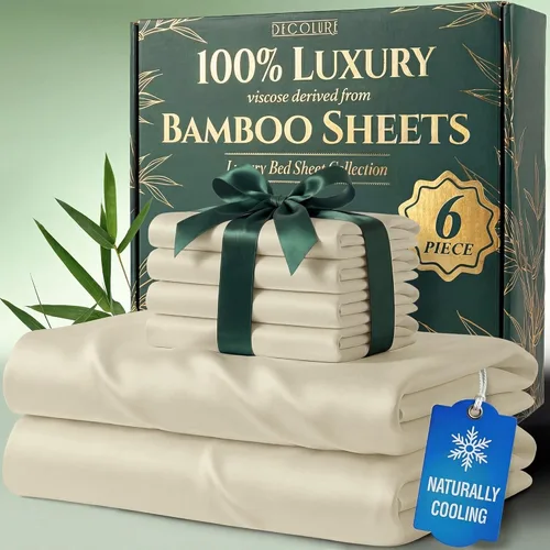 Miniatura 11 de DECOLURE Juego de sábanas 100% viscosa derivada de bambú, tamaño individual, sábanas de lujo de 4 piezas de enfriamiento natural, juego de cama