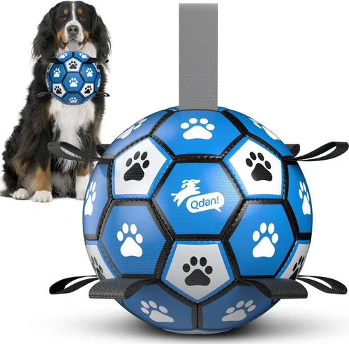 Miniatura 30 de QDAN Pelota de fútbol para perros con correas, juguetes interactivos de forcejeo, juguete de cumpleaños para cachorros, juguete acuático, para rojo