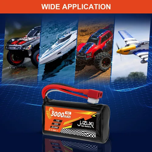 Miniatura 5 de Batería Lipo de 7.4V 3000mAh 2S 15C Baterías recargables de iones de litio con conector XH y T y 2 cargadores compatibles con WLtoys 12423 MJX 14301