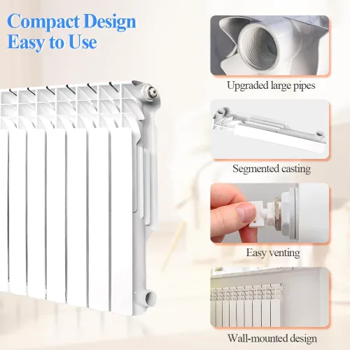 Miniatura 4 de Calentador de Radiador de Pared Montado en la Pared AB con 6 Paneles, Radiador de Agua Caliente de Aluminio Ligero para Cocina, Dormitorio