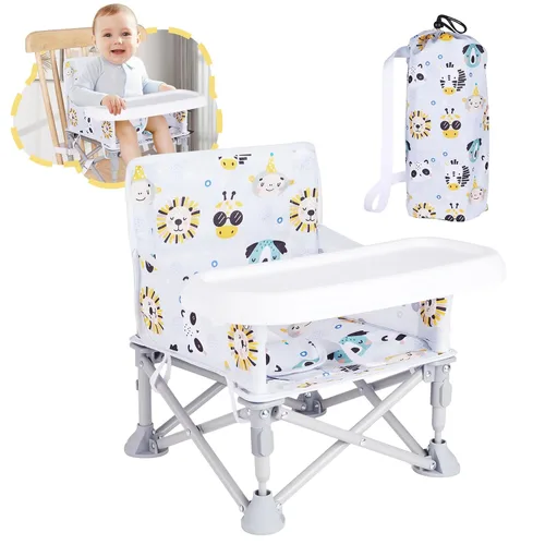 Silla de bebé portátil, asiento elevador plegable con bandeja para mesa de comedor, silla de camping compacta para césped, playa, viajes, bebés de 6