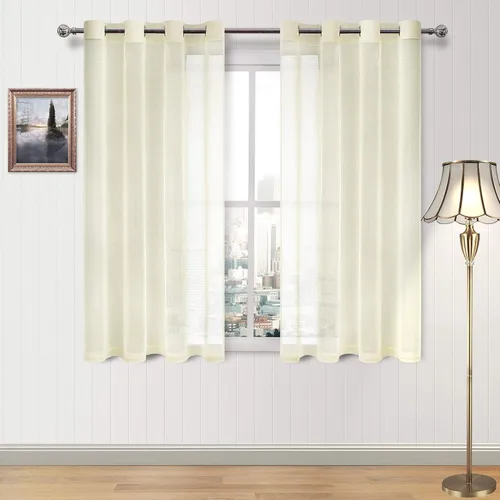 Miniatura 107 de DWCN Cortinas traslúcidas color verde frijol para sala de estar y dormitorio - Cortinas voile con aspecto de lino sintético con ojales en la parte