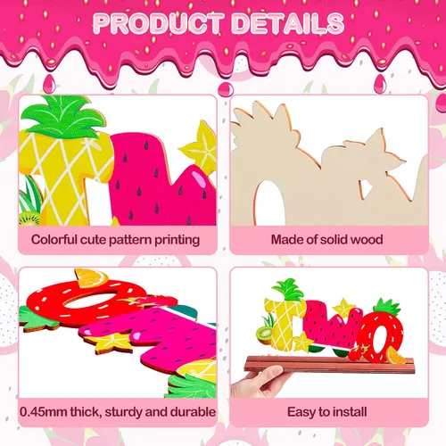 Miniatura 3 de Twotti Frutti - Letrero de dos letras de 2º cumpleaños Tutti Frutti Centros de mesa de madera de piña, sandía, fresa, Luau, centros de mesa