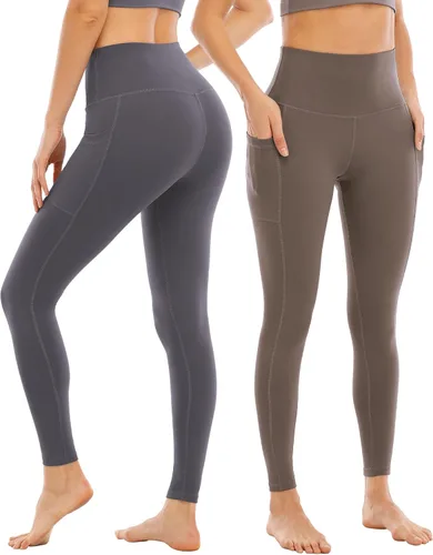 Miniatura 2 de YOUNGCHARM - Paquete de 4leggings con bolsillos para mujer, con cintura alta y control de abdomen, pantalones deportivos de yoga