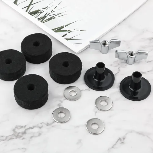 Miniatura 4 de Accesorios de repuesto para platillo, accesorios de tambor, funda de platillo negro y fieltro con tuercas de ala base, fieltros de platillo