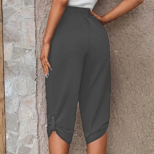 Miniatura 132 de Pantalones capri para mujer, estilo casual, de verano, elásticos, de cintura alta, pantalones de yoga, ajuste atlético, pantalones deportivos