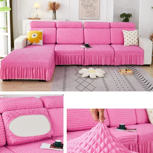 Miniatura 10 de Fundas elásticas para cojín en forma de L, funda de sofá modular de 1/2/3/4 asientos, con falda, sillón, sofá biplaza, protector de muebles