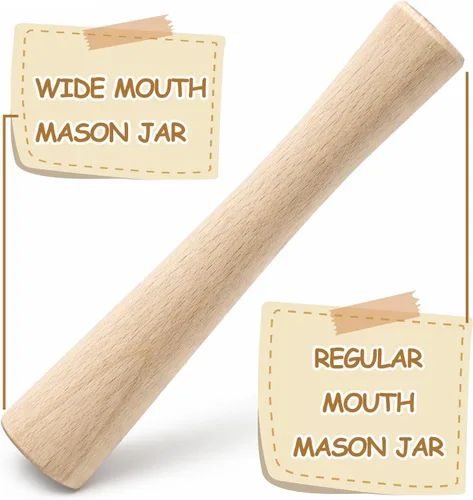 Miniatura 2 de Jucoan 6 Pack Glass Fermentation Weights with Easy Grip Handle for Wide Mouth Mason Jars and 1 Pcs Beech Wood Vegetable Tamper Sauerkraut Pounder