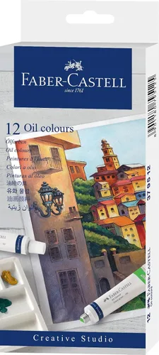Faber-Castell Juego de pintura al óleo: 12 tubos de pintura al óleo líquida (0.7 fl oz), suministros de pintura al óleo para principiantes y